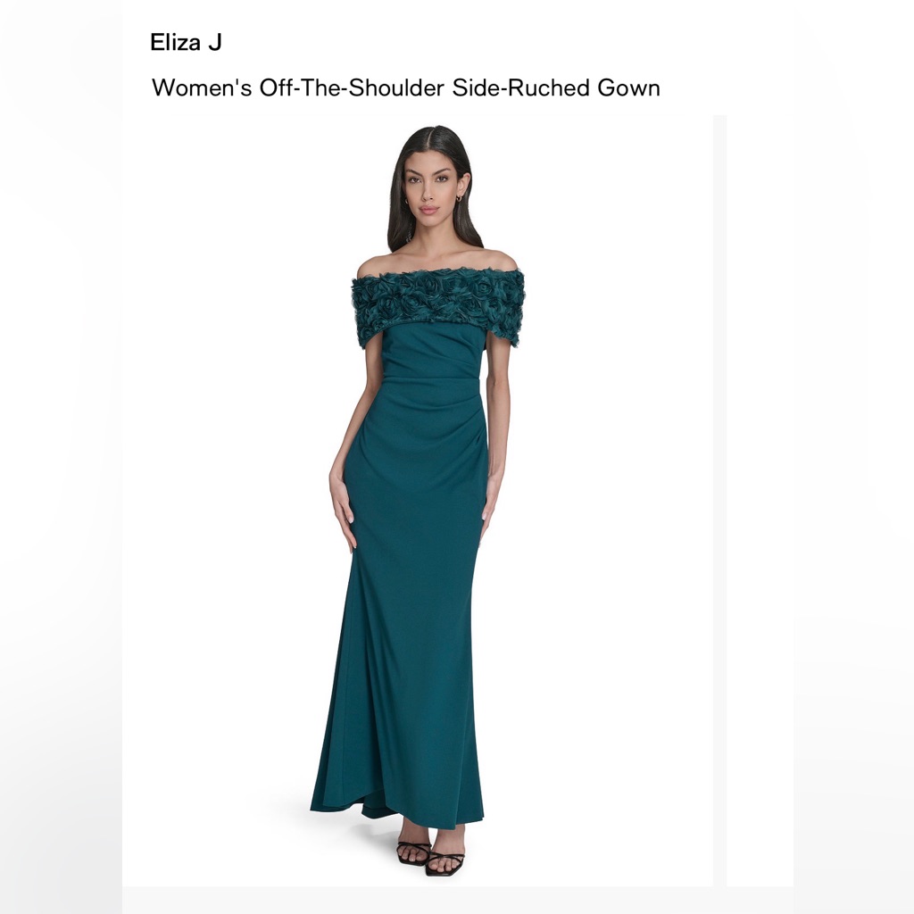 Eliza J Side Ruched Off-Shoulder Evening Gown - Size 6